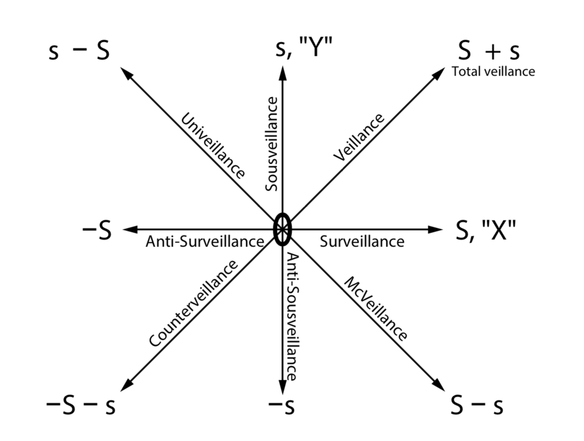 Steve Mann's veillence plane shows an 8 point compass model of veillence types.